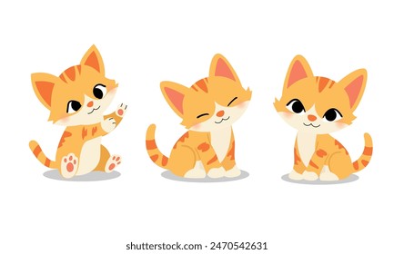 Ilustraciones vectoriales de lindos gatos anaranjados en múltiples poses juguetonas y relajadas