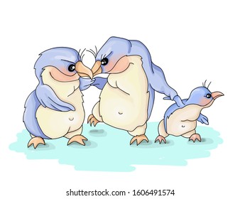 vector illustrations cute penguin family backgraund white