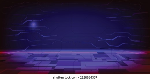 Vector illustrations of cyperpunk with horizon space futuristic and science fiction technology game and tech advertising artwork.