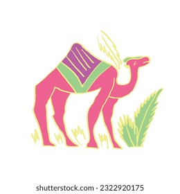  Vector illustrations de style oriental au disign moderne woth palm trees, camels, cactus and arabic architecture