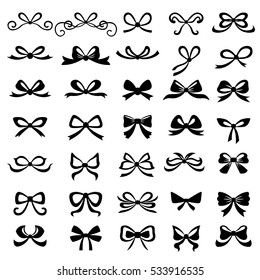 Vector illustrations of decorative bows ribbon set