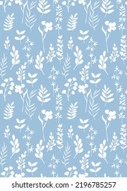 Vector illustrations of decorative herbals, branches and flowers pattern seamless on blue background 