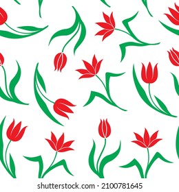 Ilustraciones vectoriales del patrón de icono de tulipanes decorativos sin fisuras