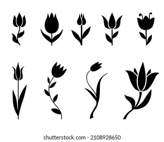 Vector illustrations of decorative tulips icon set
