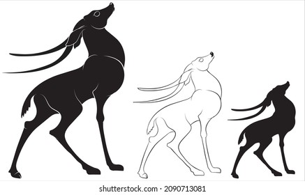 Vector illustrations of deer, Line art of wild stag, Silhouette drawing of logo elements