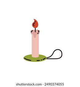 Vector illustrations depicting a burning wax candle on a candlestick. Perfect for night events and traditional decorations isolated on a white background