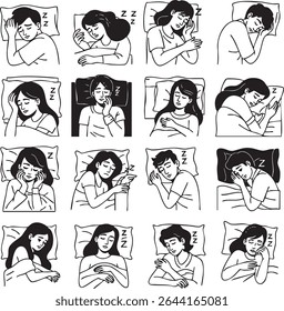 vector illustrations depicting individuals grappling with the aftermath of trauma while asleep