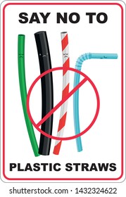 Vector illustrations of different kinds of straws, say no to single use plastic