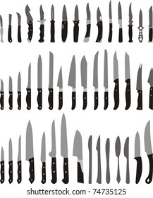 vector illustrations of different knives, from closing to the kitchen