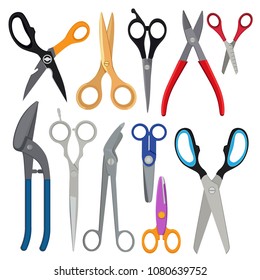 Vector illustrations of different types of scissors