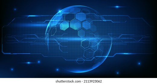 Vector illustrations of digital communication and connecting technology with neon blue futuristic earth and digital circuit network.