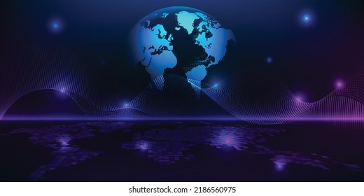 Vector illustrations of digital communication system wire connecting network around the world for advertisment and game artwork.Digital innovation and technology concepts.