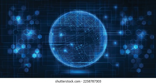 Vector illustrations of digital communication system wire connecting network around the world.Dark blue futuristic for technology background  banner and wallpapers.
