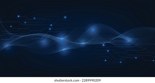 Vector illustrations of digital data communication innovation and technology with wave wireframe structure.Artificial intelligence and big data technology concepts.