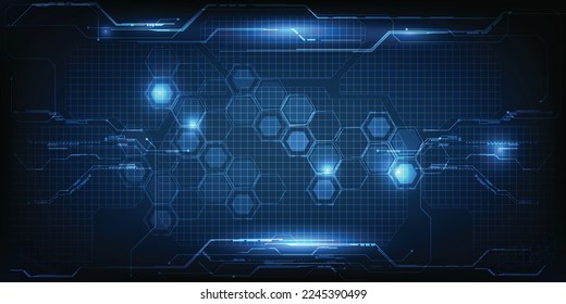 Vector illustrations of digital horizontal space with grid panel futuristic high technology and science fiction artwork.Digital communication innovation and technology concepts.