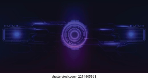 Vector illustrations of digital HUD and hi tech element.Abstract blue and purple hi tech perspective horizon layout screen for davertising or game artwork.Futuristic concept.