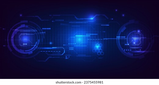 Vector illustrations of digital HUD and hi tech element.Abstract blue hi tech perspective horizon layout screen for davertising or game artwork.Futuristic concept.