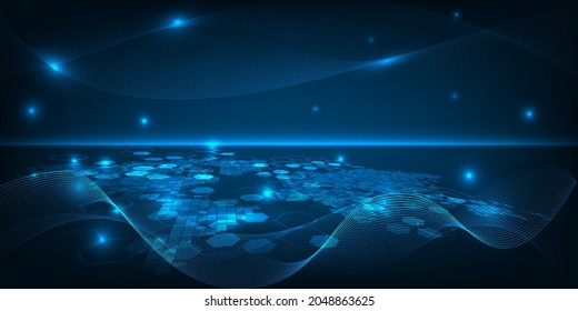 Vector illustrations of digital perspective cyberspace abstract blue futuristic technology artwork background and wallpaper.