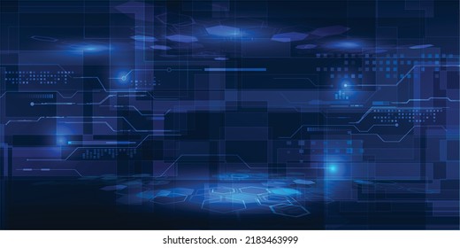 Vektorgrafiken der digitalen Perspektive mit futuristischer Elementardekoration und hochdigitaler Technologie-Konzepte für Werbe- und Spieleentwicklung.