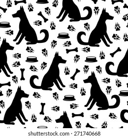 Vector illustrations of dog and footprints pattern seamless