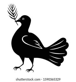 Vector illustrations of dove with palm branch silhouette