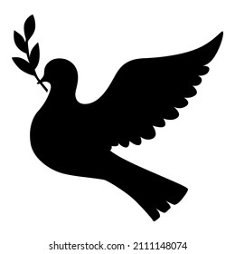 Vector illustrations of dove with palm branch silhouette icon