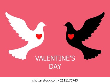 Ilustraciones vectoriales de palomas con tarjeta de valentinas cardíacas sobre fondo rosa