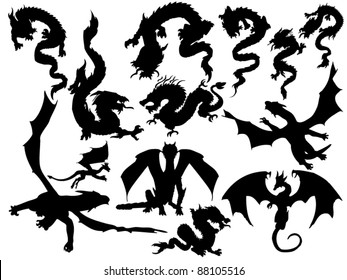 Vector Illustrations of Dragons