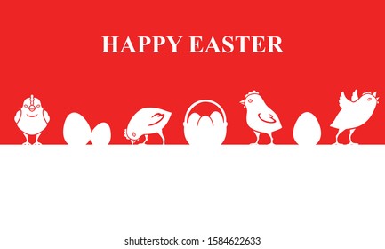 Vector illustrations of Easter banner with chickens and eggs