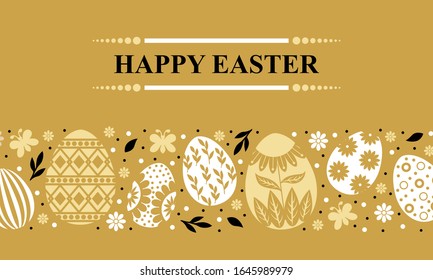 Vector illustrations of Easter banner with decorative horizontal ornament on gold background