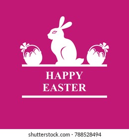 Vector illustrations of Easter banner with rabbit and basket icon on purple background