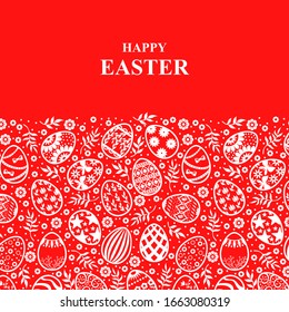 Vector illustrations of Easter card with decorative eggs ornament on red background
