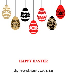Vector illustrations of Easter card with decorative eggs and branches round design