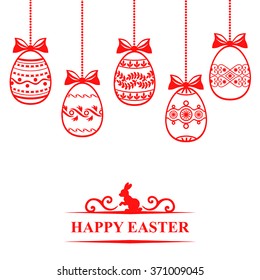 Vector illustrations of Easter card with decorative eggs hanging