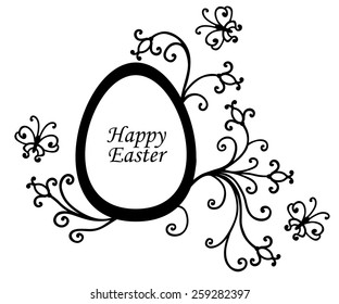 Vector illustrations of Easter card with egg decorated floral elements and butterflies