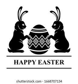 Vector illustrations of Easter card with rabbits and decorative egg