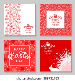 Vector illustrations of Easter card set. Easter ornamental card. hare on meadow.