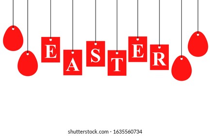 Vector illustrations of Easter card with signboard with letters hang