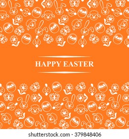 Vector illustrations of Easter cartoon muzzles card ornament on orange background