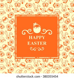 Vector illustrations of Easter cartoon ornament card  on yellow background