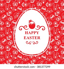 Vector illustrations of Easter cartoon ornament card on red background
