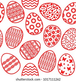 Vector illustrations of Easter decorative contour eggs pattern seamless