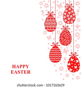 Vector illustrations of Easter decorative eggs hanging card with flowers