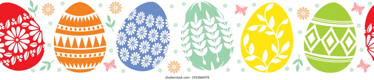 Vector illustrations of Easter decorative eggs horizontal pattern seamless