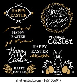 Vector illustrations of Easter decorative greeting icon set on black background