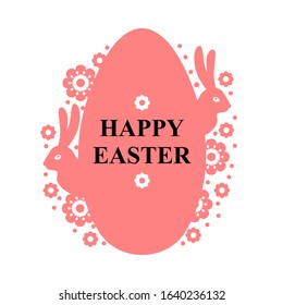 Vector illustrations of Easter greeting card with eggs and flowers and rabbit