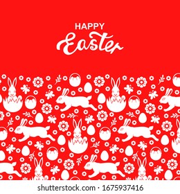 Vector illustrations of Easter greeting card on red background