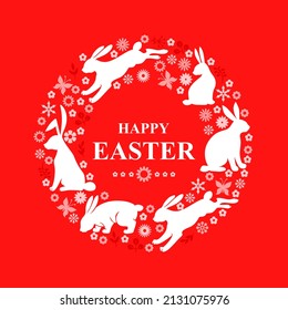Vector illustrations of Easter greeting card with rabbits and decorative element