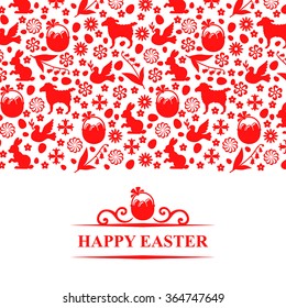 Vector illustrations of Easter greeting card with horizontal ornament