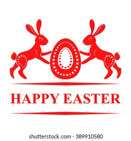 Vector illustrations of Easter pair bunny with greeting text isolated on white background